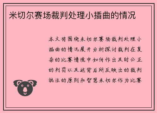 米切尔赛场裁判处理小插曲的情况