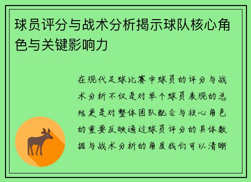 球员评分与战术分析揭示球队核心角色与关键影响力