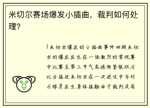 米切尔赛场爆发小插曲，裁判如何处理？