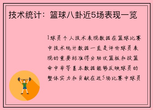 技术统计：篮球八卦近5场表现一览